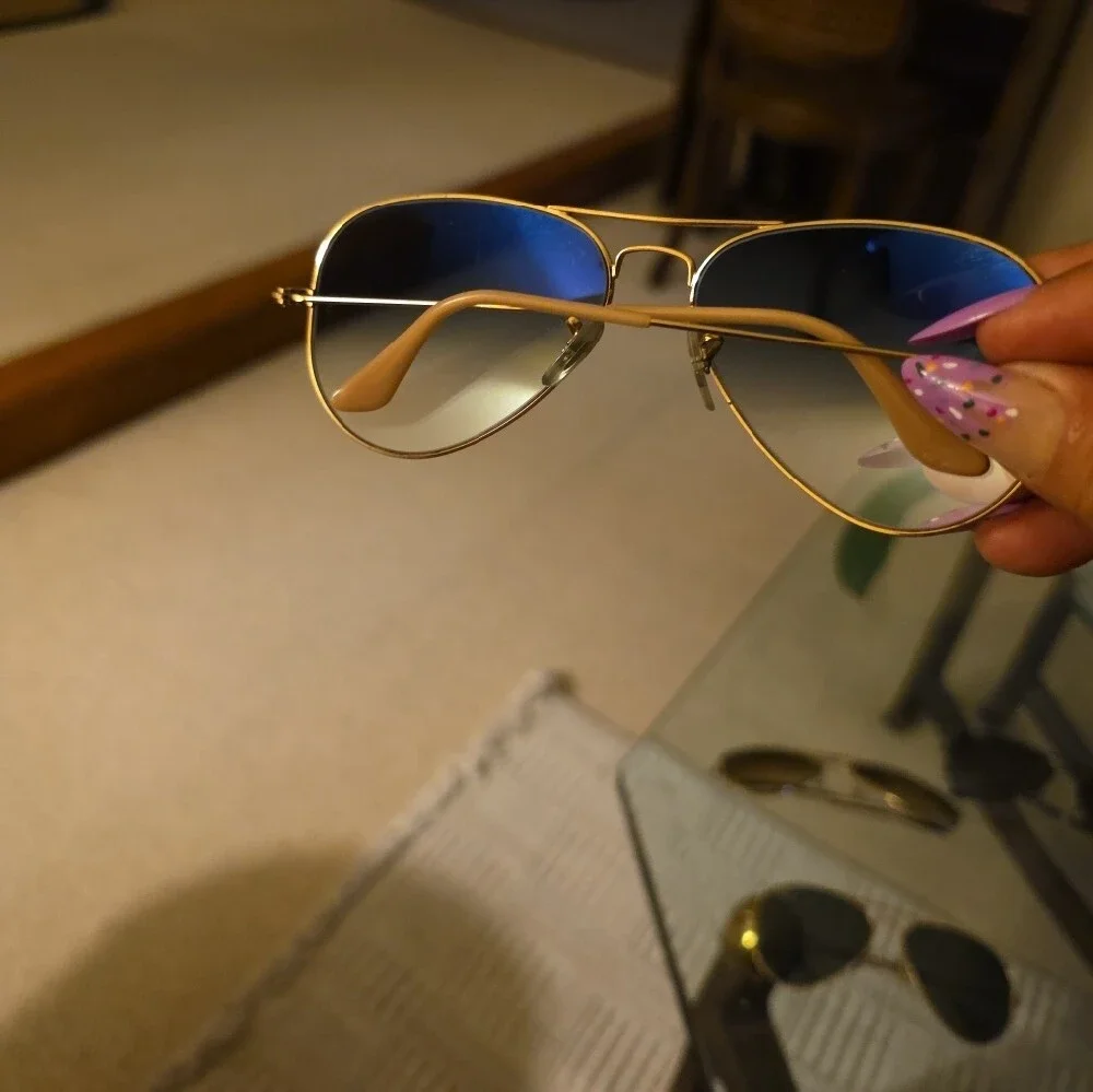 Ray-Ban Gold Frame Aviator Sunglasses with Blue Lens